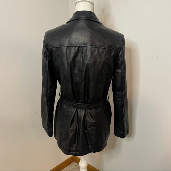 Wilson leather collared belted leather jacket with removable inside - Picture 3 of 15